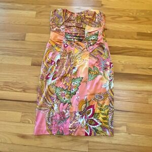 David Meister Sz 6 Sleeveless Dress Boned Lined Floral Paisley Cocktail Orange